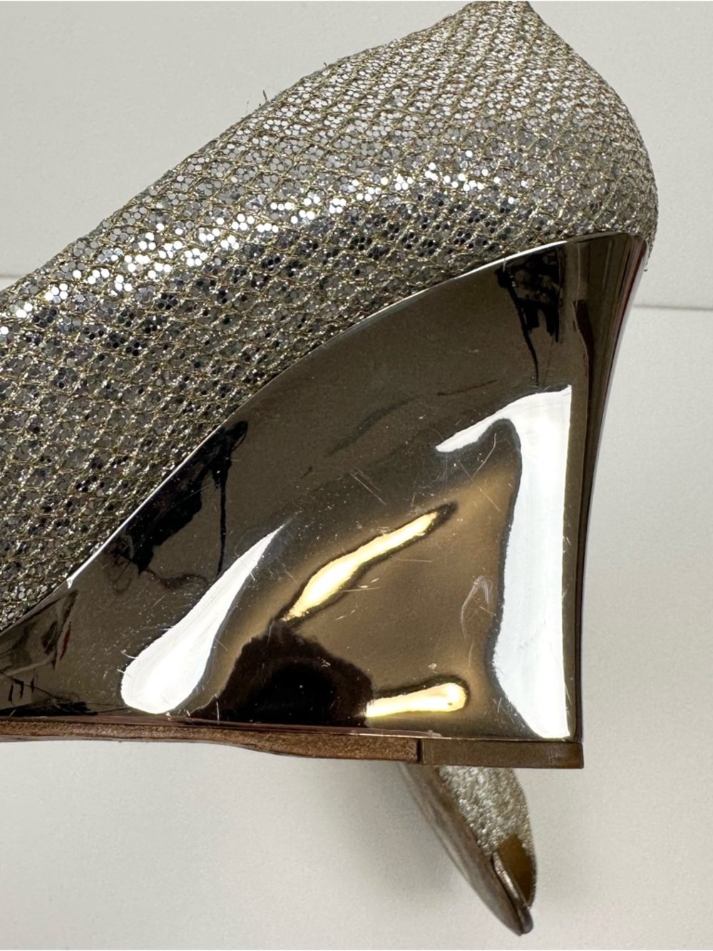 Jimmy Choo Metallic Silver Peep Toe Wedges - Picture 5 of 12